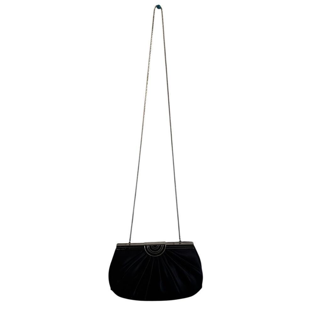JUDITH LEIBER black satin jeweled clasp clutch bag chain strap handbag Dust Bag - Picture 10 of 12